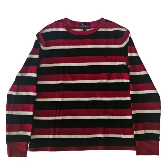 POLO Ralph Lauren Red/Multi Striped Waffle Knit Sweater Unisex Youth L (14-16) - Picture 2 of 16